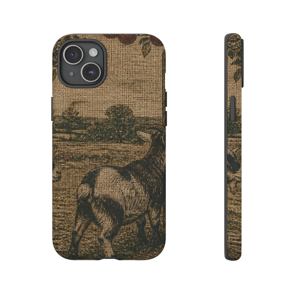 Goat iPhone Case – Pygmy Goats - Grain-Sack Orchard Gate | Tough Dual-Layer Case, iPhone 11–17