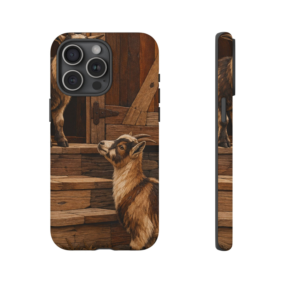 Goat iPhone Case – Pygmy Goats - Marquetry Barn Steps | Tough Dual-Layer Case, iPhone 11–17