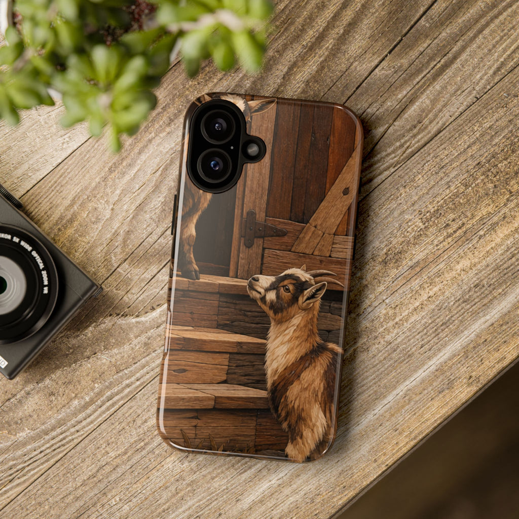Goat iPhone Case – Pygmy Goats - Marquetry Barn Steps | Tough Dual-Layer Case, iPhone 11–17