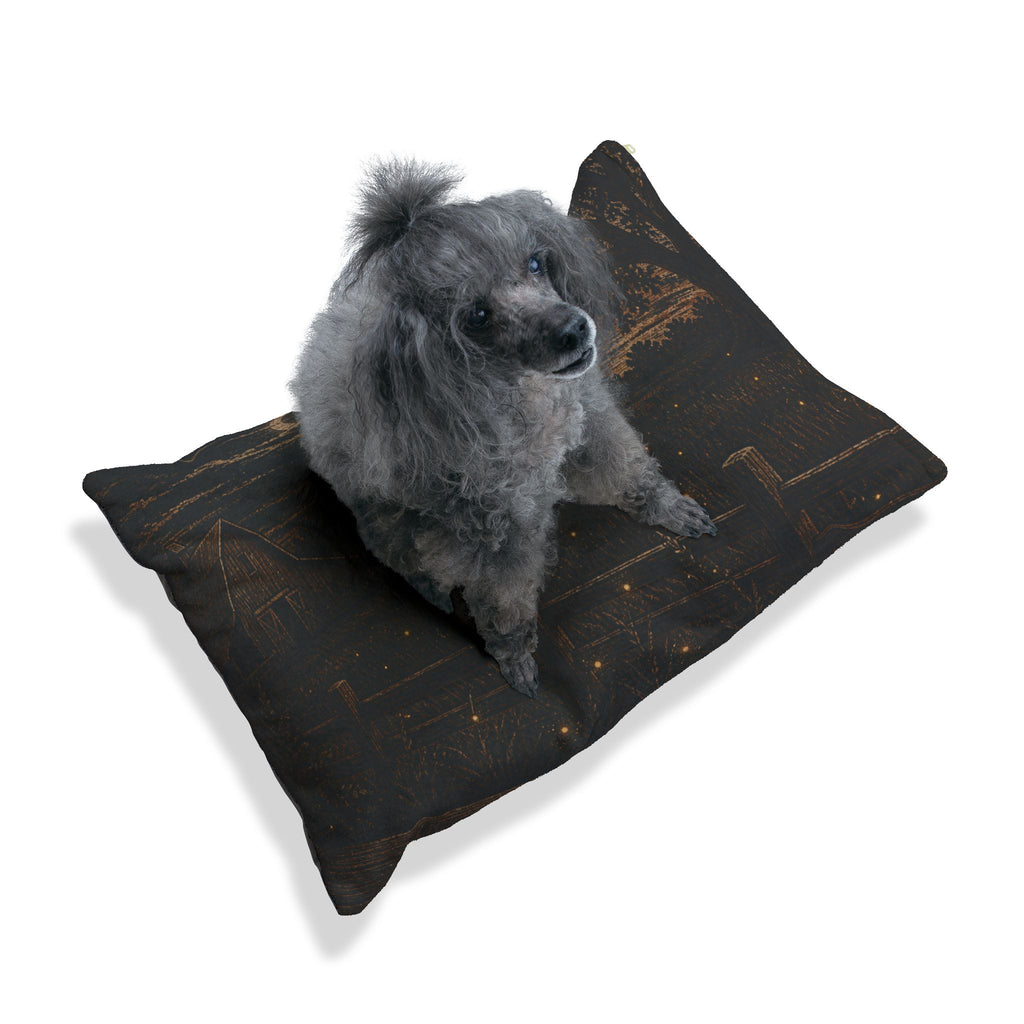 Firefly Washable Dog Bed – Night Linocut Fireflies | Soft Fleece Pet Bed, 3 Sizes