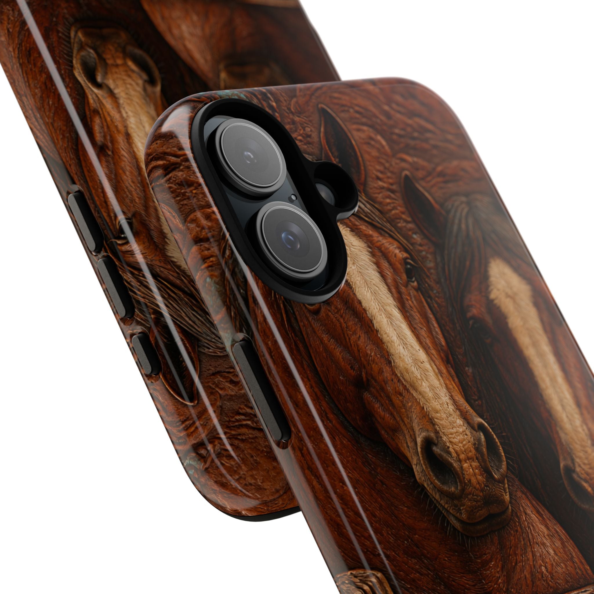 Draft Horse iPhone Case – Draft Horses at the Fence Tooled Leather | Tough Dual-Layer Case, iPhone 11–17