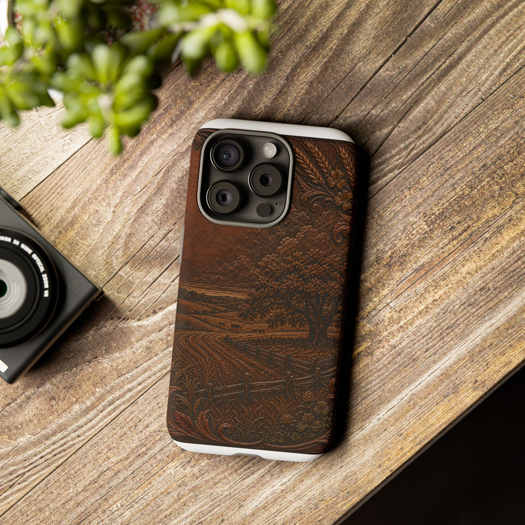 iPhone Case – Tooled Field Landscape | Tough Dual-Layer Case, iPhone 11–17