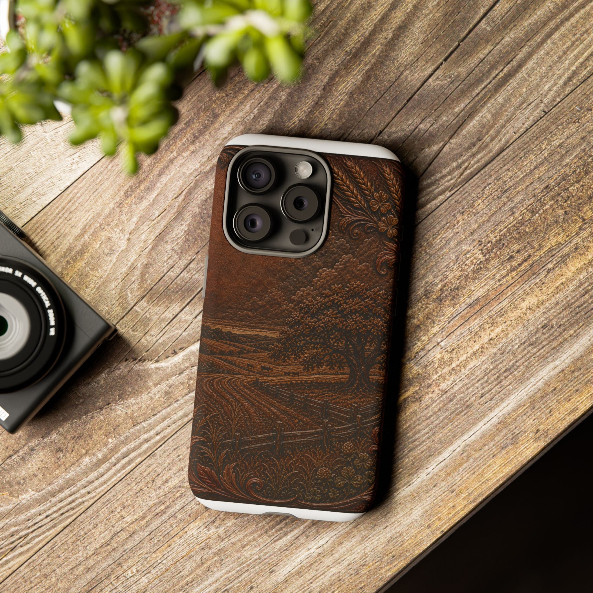 iPhone Case – Tooled Field Landscape | Tough Dual-Layer Case, iPhone 11–17