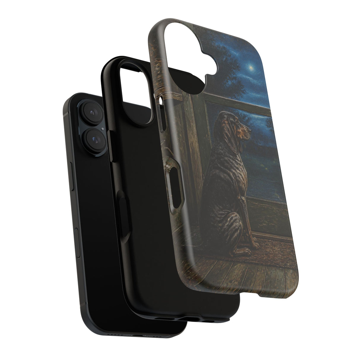 Coonhound Dog iPhone Case – Coonhound at the Screen Door Painted Tin | Tough Dual-Layer Case, iPhone 11–17
