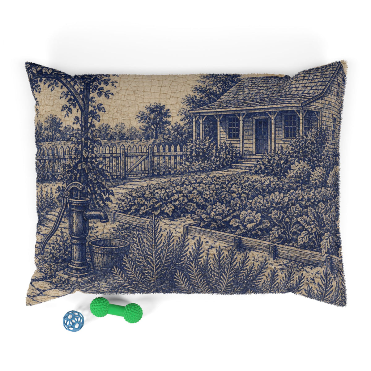 Washable Dog Bed – Transferware Kitchen Garden | Soft Fleece Pet Bed, 3 Sizes