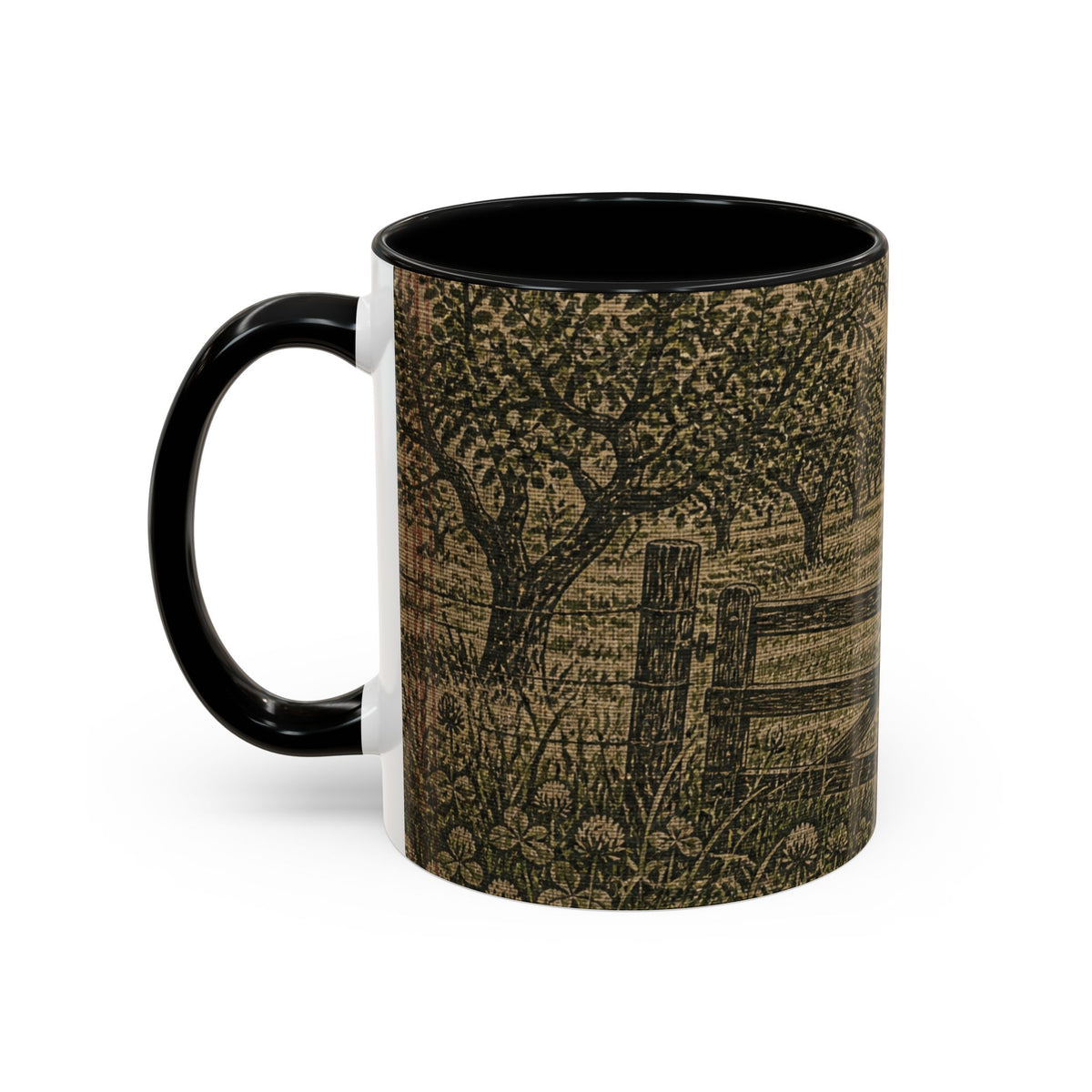 Farmhouse Coffee Mug – Grain-Sack Orchard Gate | Ceramic Accent Mug, 11oz or 15oz