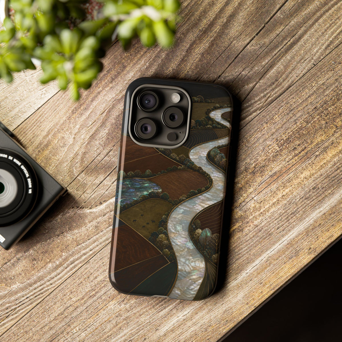 iPhone Case – River Fields Mother of Pearl | Tough Dual-Layer Case, iPhone 11–17