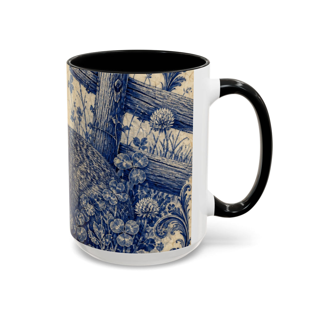 Rabbit Farmhouse Coffee Mug – Rabbit in the Clover Cobalt Transferware | Ceramic Accent Mug, 11oz or 15oz