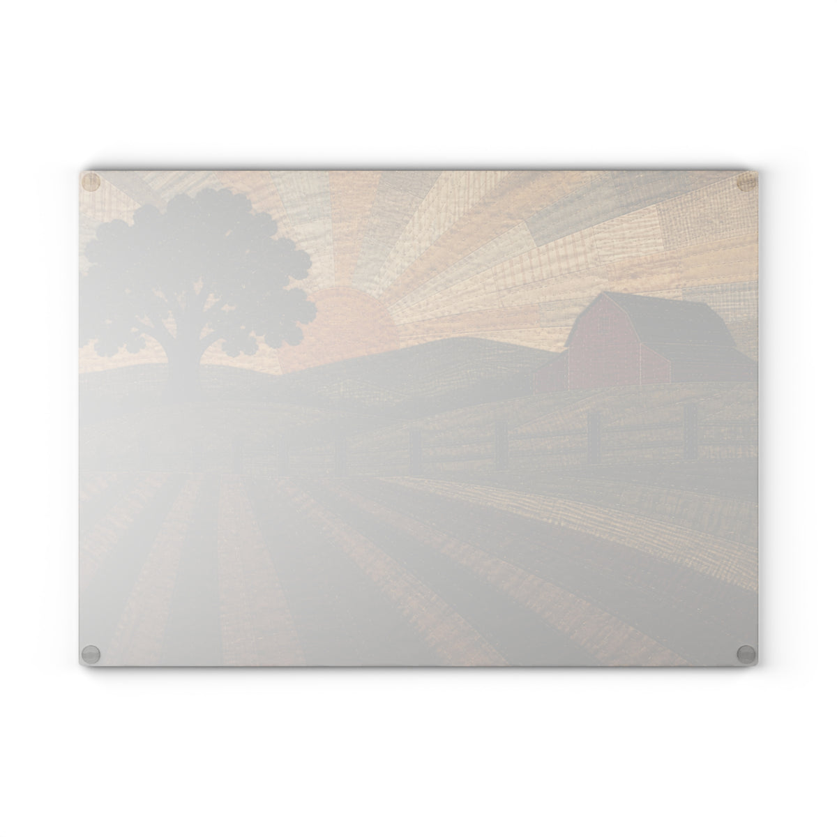 Glass Cutting Board – Quilted Pasture Sunset | Tempered Glass Charcuterie & Serving Board