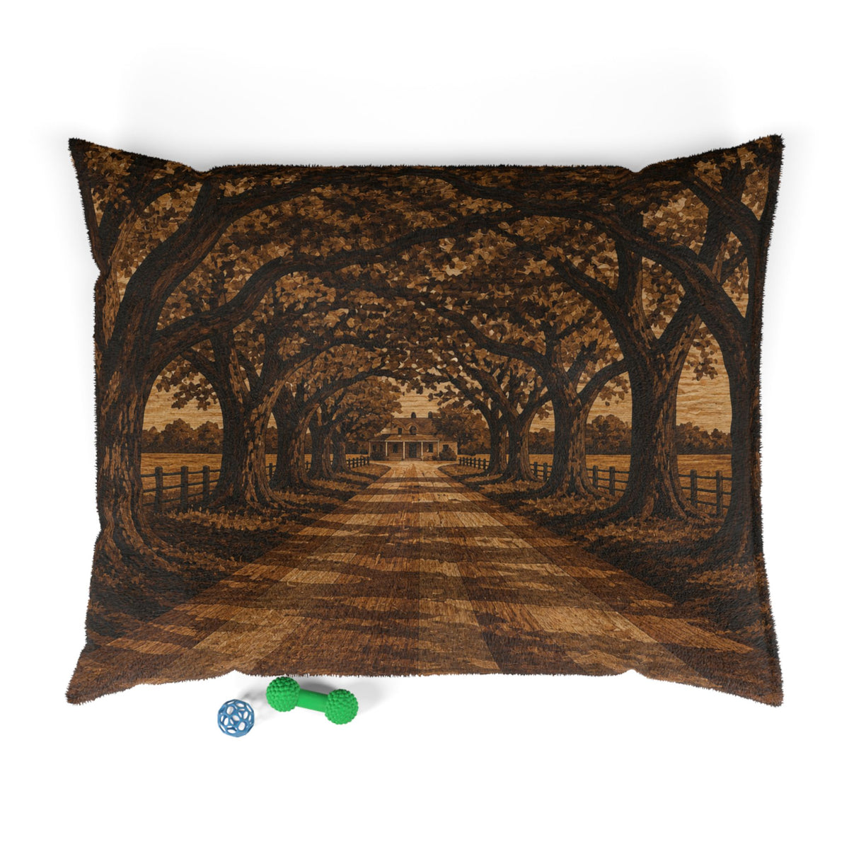 Washable Dog Bed – Marquetry Live-Oak Lane | Soft Fleece Pet Bed, 3 Sizes