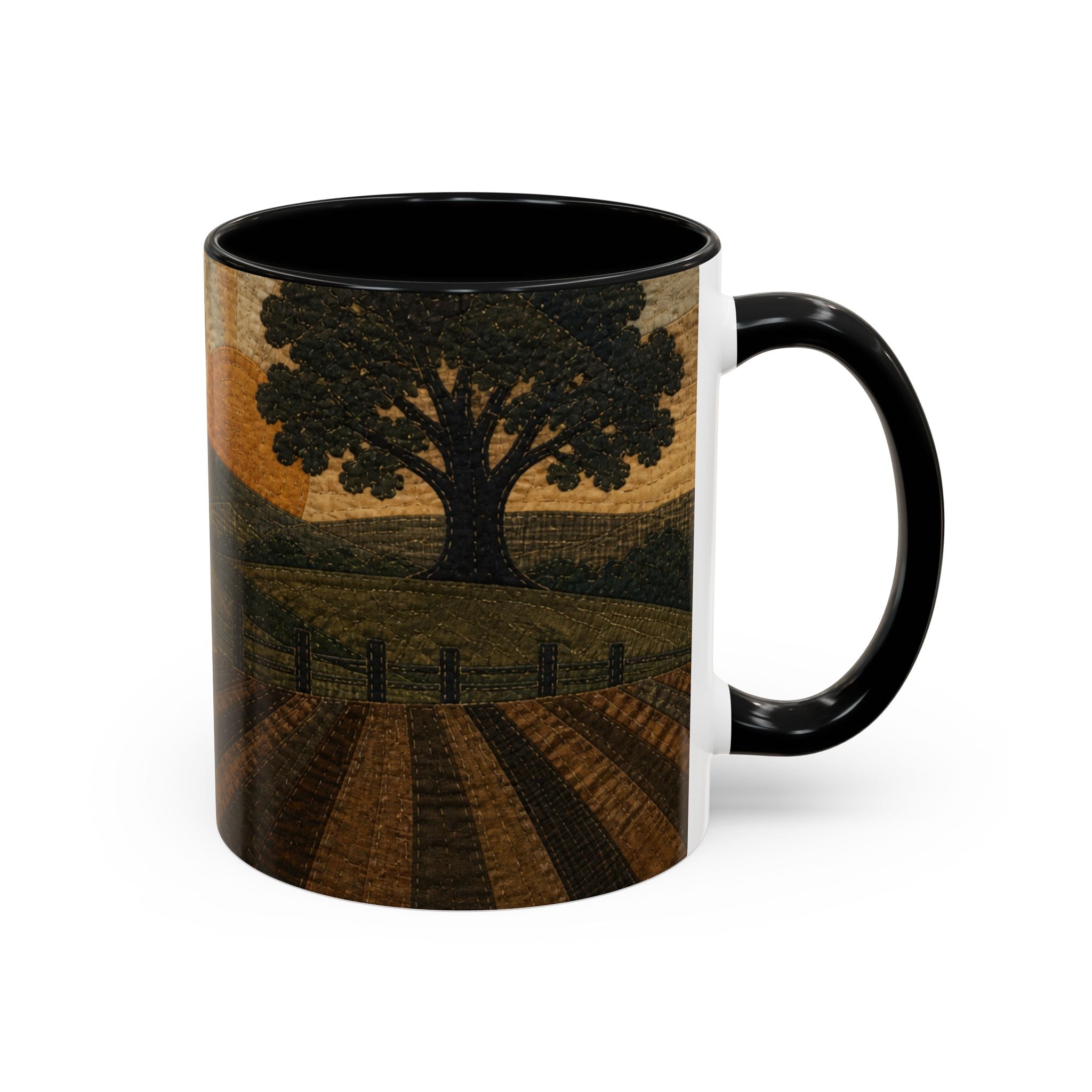 Farmhouse Coffee Mug – Quilted Pasture Sunset | Ceramic Accent Mug, 11oz or 15oz