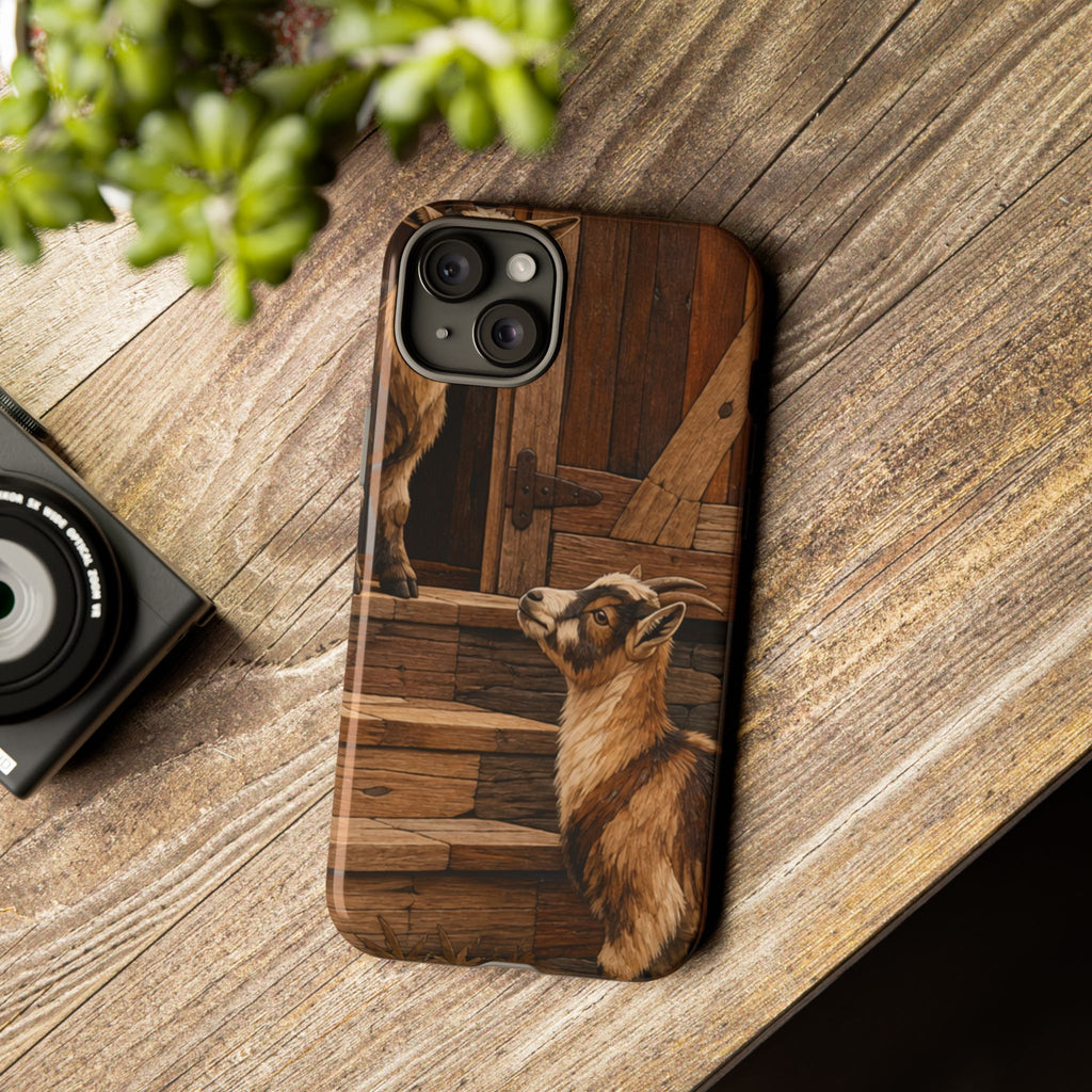 Goat iPhone Case – Pygmy Goats - Marquetry Barn Steps | Tough Dual-Layer Case, iPhone 11–17
