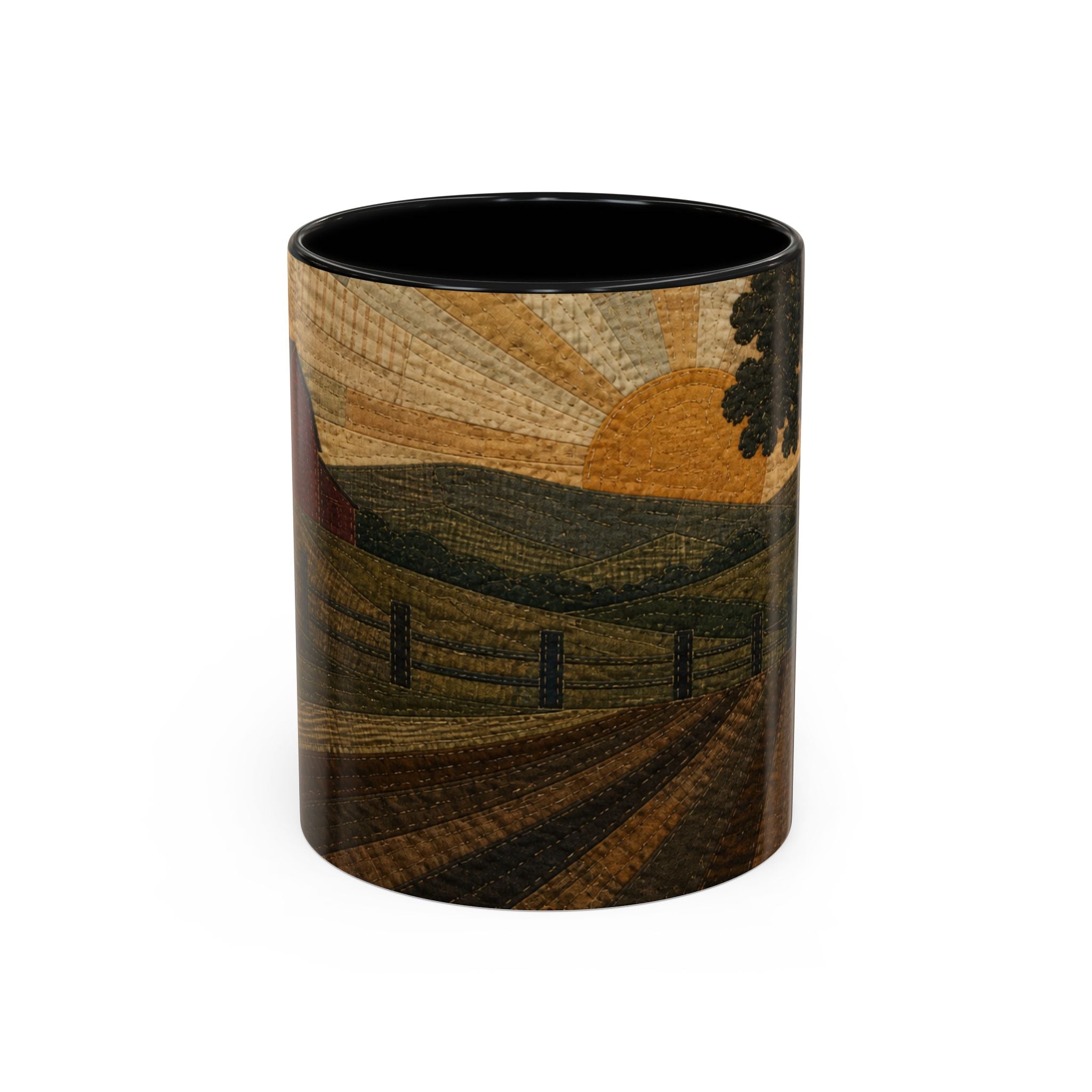 Farmhouse Coffee Mug – Quilted Pasture Sunset | Ceramic Accent Mug, 11oz or 15oz