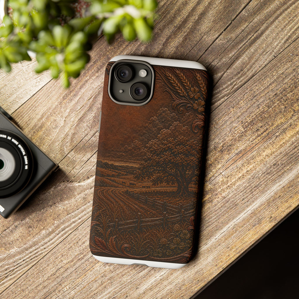 iPhone Case – Tooled Field Landscape | Tough Dual-Layer Case, iPhone 11–17