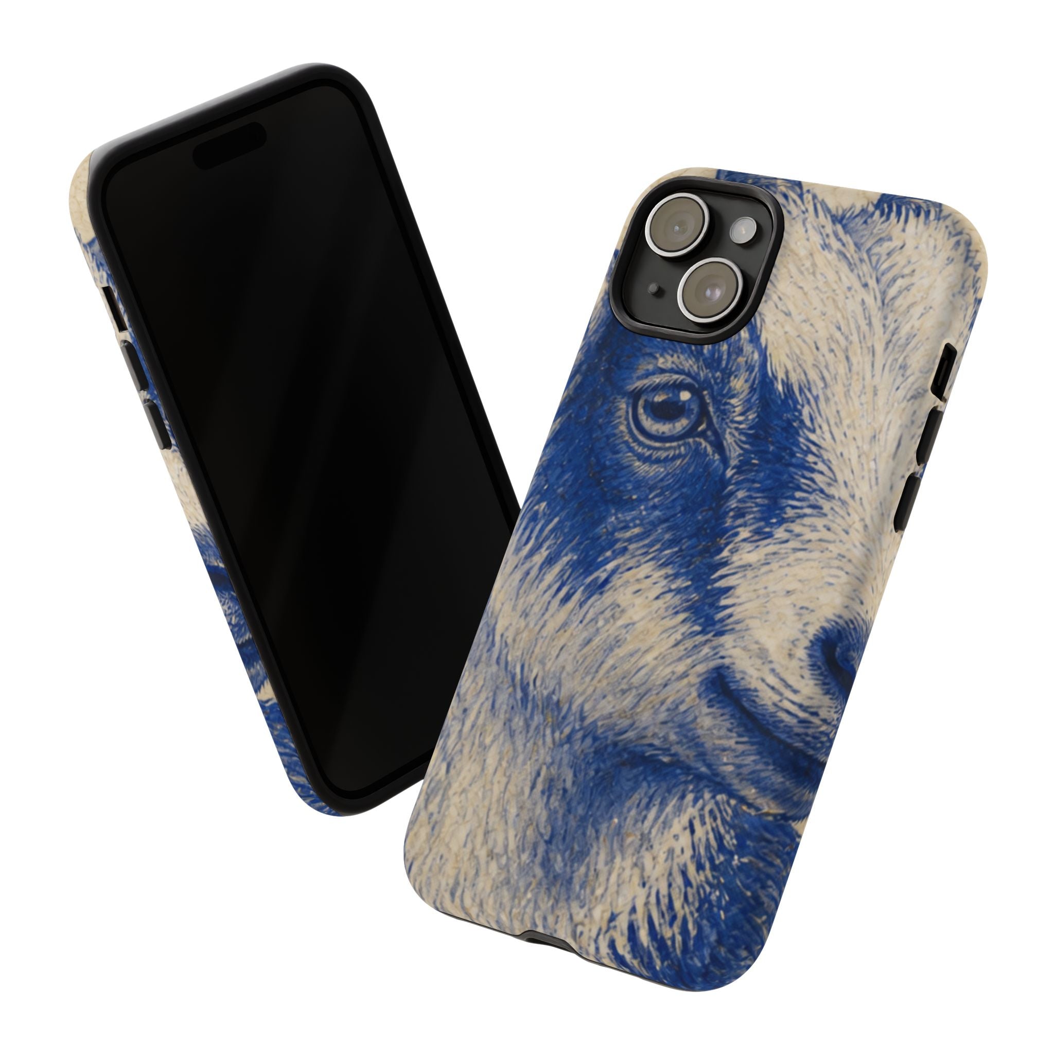 Goat iPhone Case – Pygmy Goat - Cobalt Transferware Portrait | Tough Dual-Layer Case, iPhone 11–17