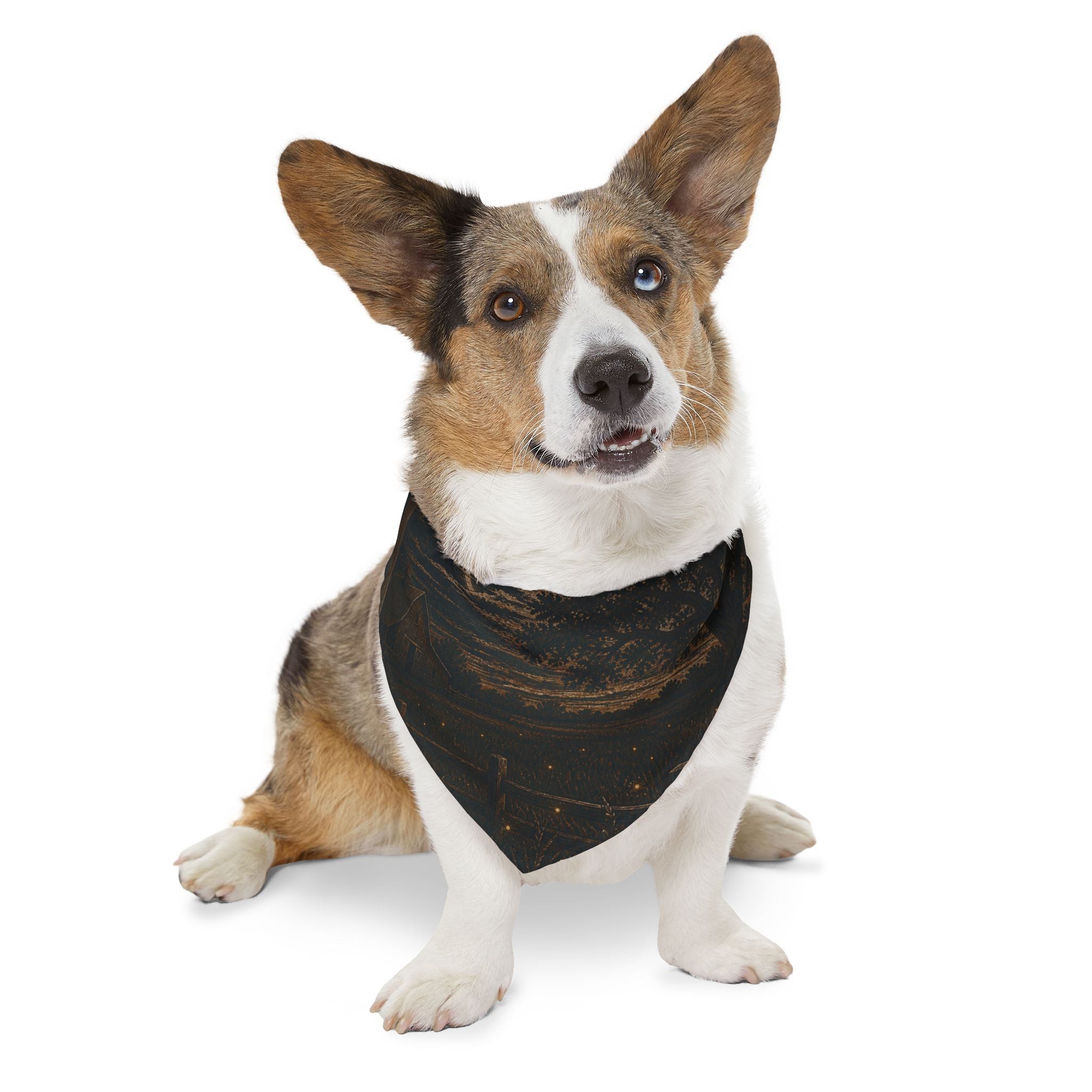 Firefly Dog Bandana Collar – Night Linocut Fireflies | Machine-Washable, S–XL
