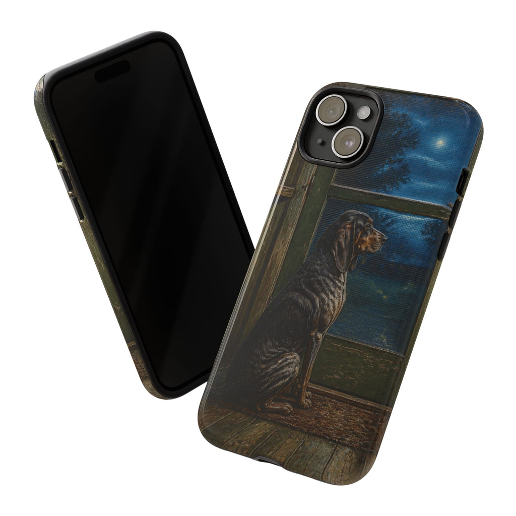 Coonhound Dog iPhone Case – Coonhound at the Screen Door Painted Tin | Tough Dual-Layer Case, iPhone 11–17