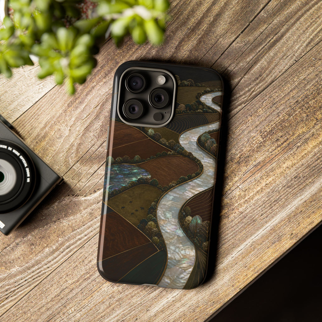 iPhone Case – River Fields Mother of Pearl | Tough Dual-Layer Case, iPhone 11–17
