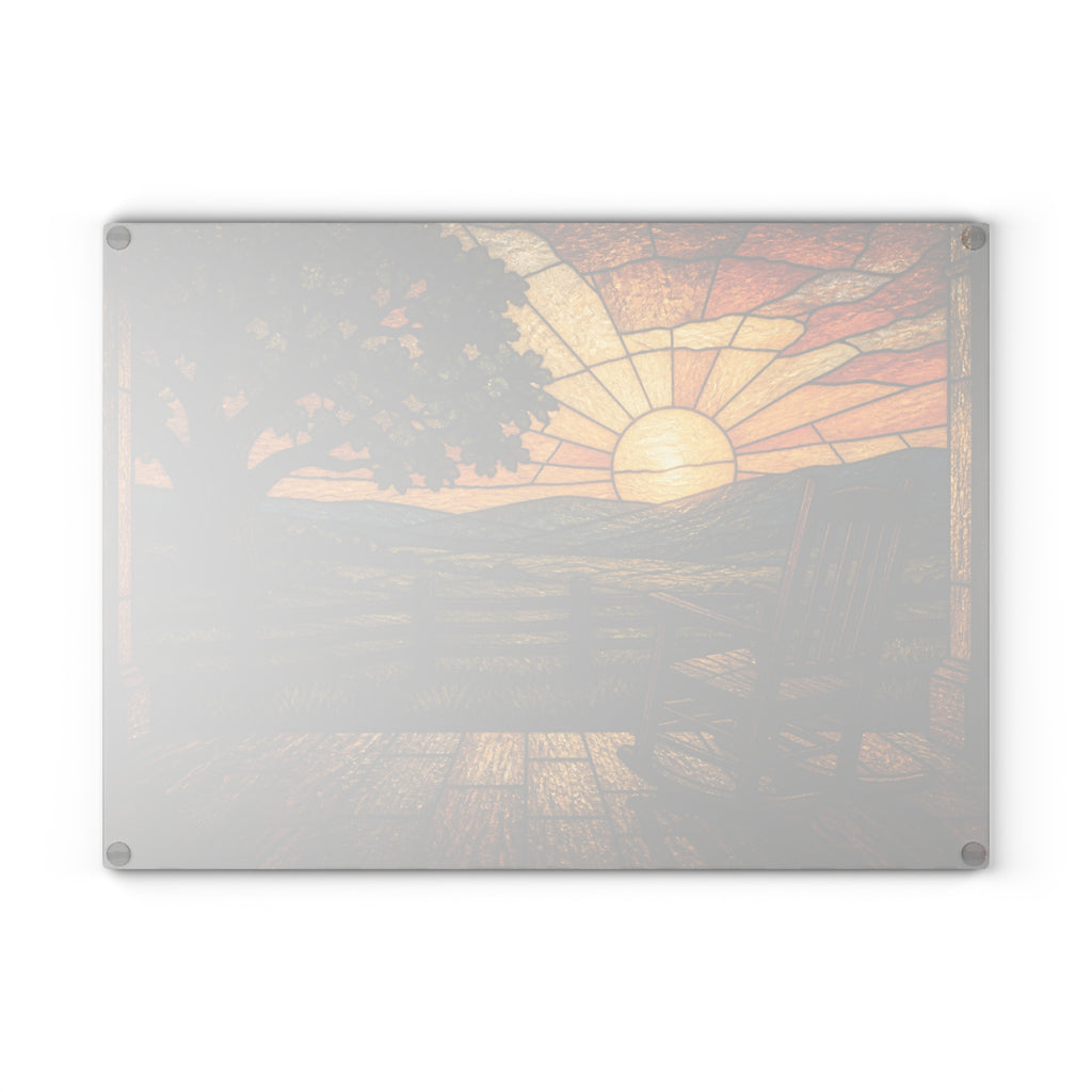 Glass Cutting Board – Stained Glass Porch Sunrise | Tempered Glass Charcuterie & Serving Board