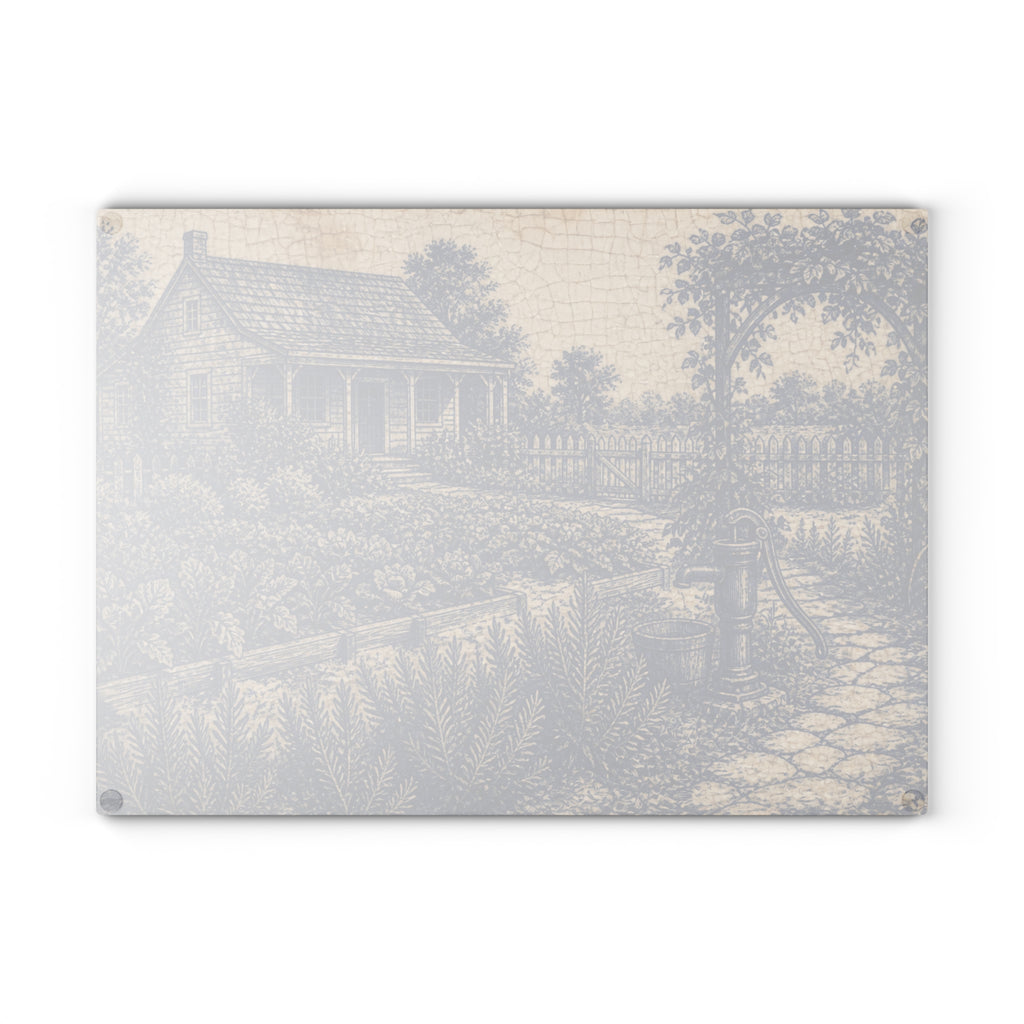 Glass Cutting Board – Transferware Kitchen Garden | Tempered Glass Charcuterie & Serving Board