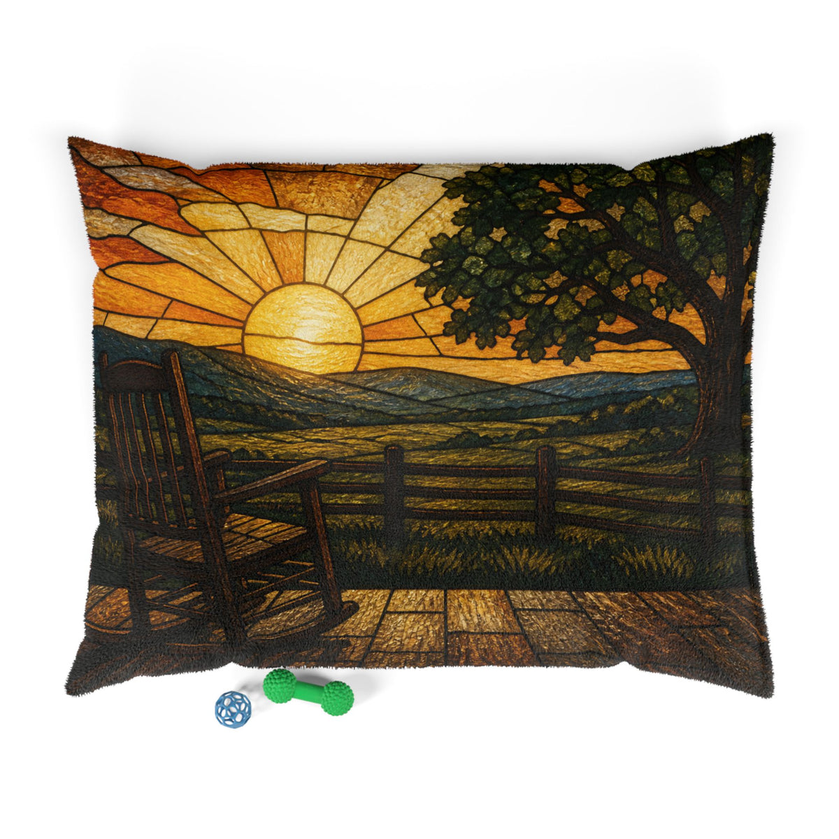 Washable Dog Bed – Stained Glass Porch Sunrise | Soft Fleece Pet Bed, 3 Sizes