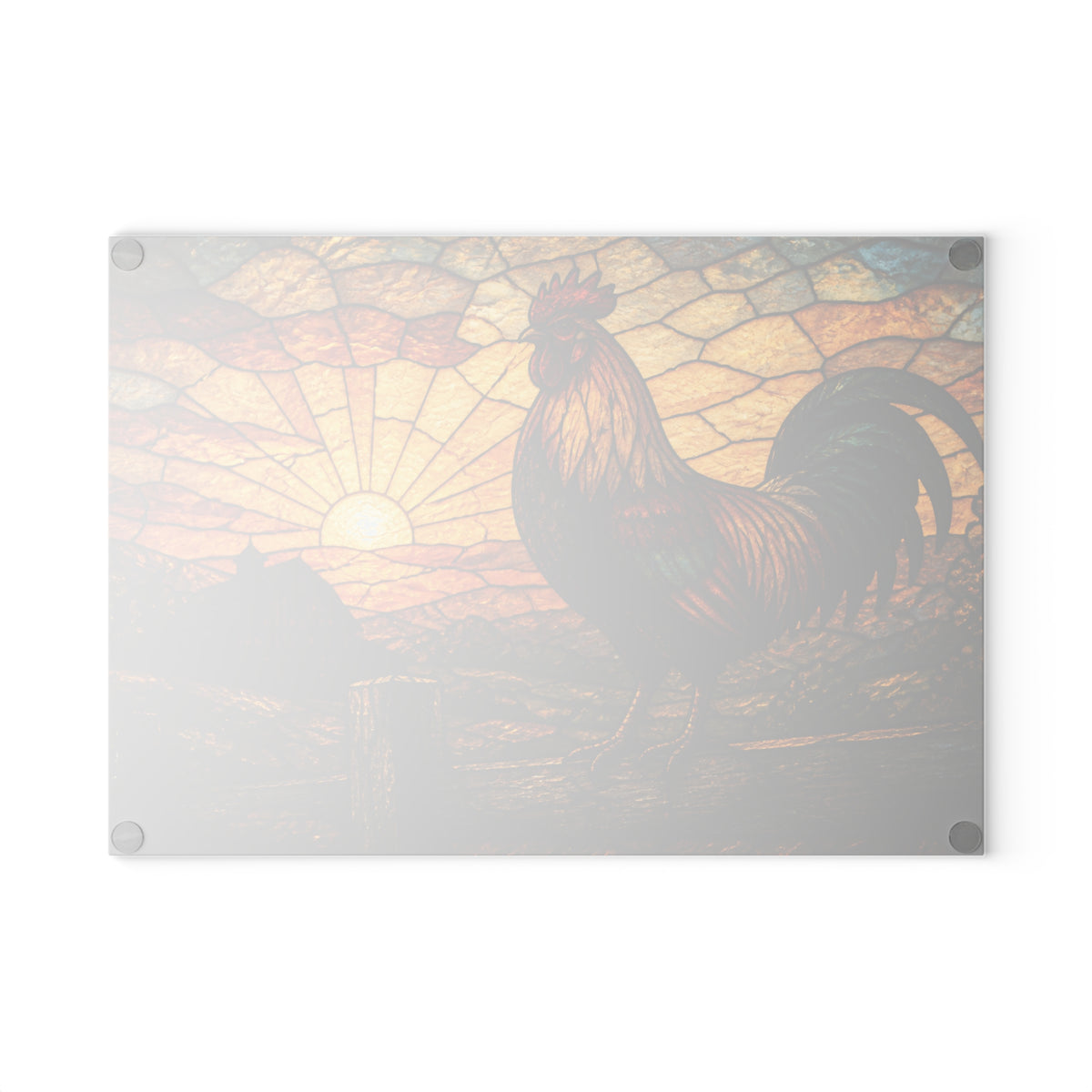 Rooster Glass Cutting Board – Rooster at First Light Stained | Tempered Glass Charcuterie & Serving Board