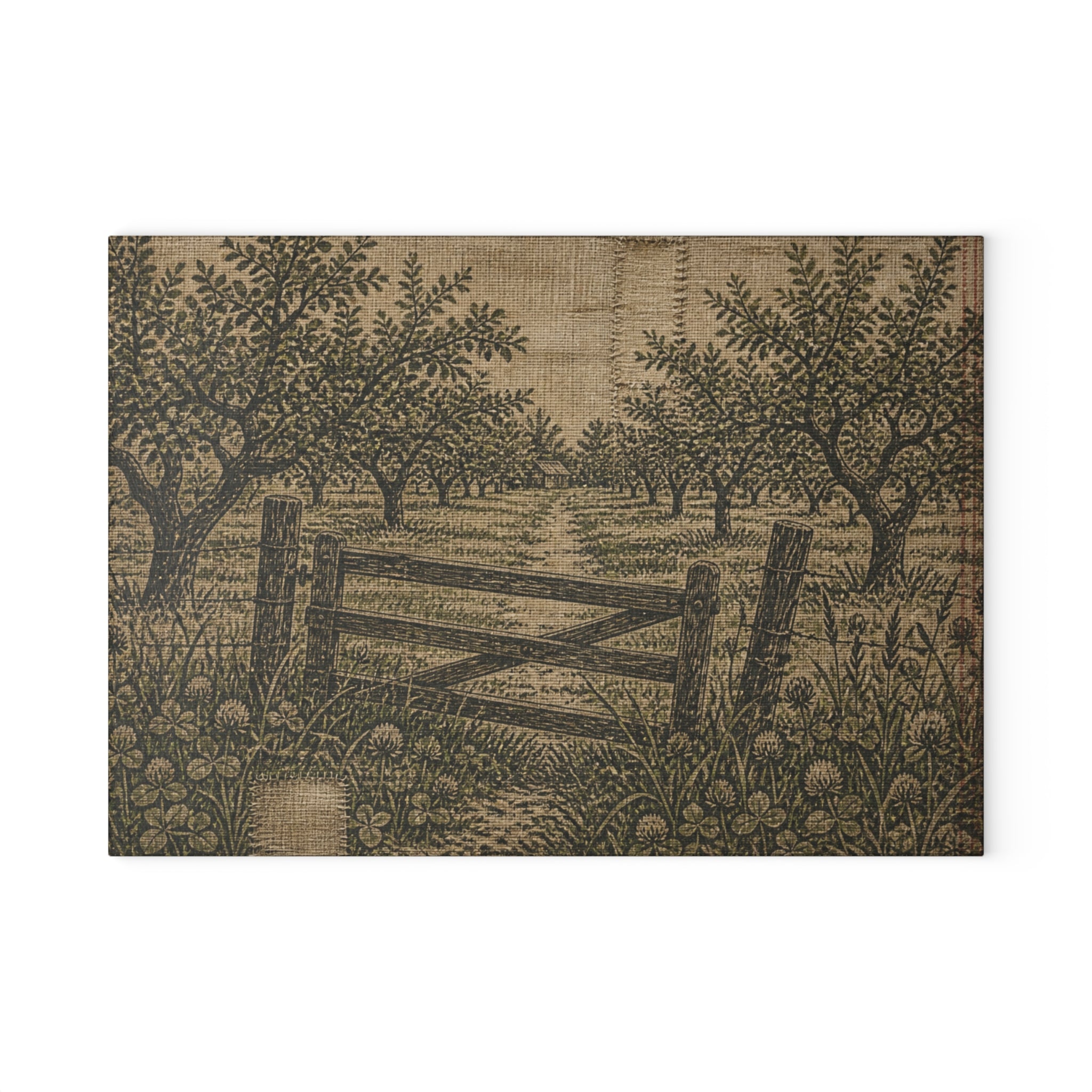 Glass Cutting Board – Grain-Sack Orchard Gate | Tempered Glass Charcuterie & Serving Board
