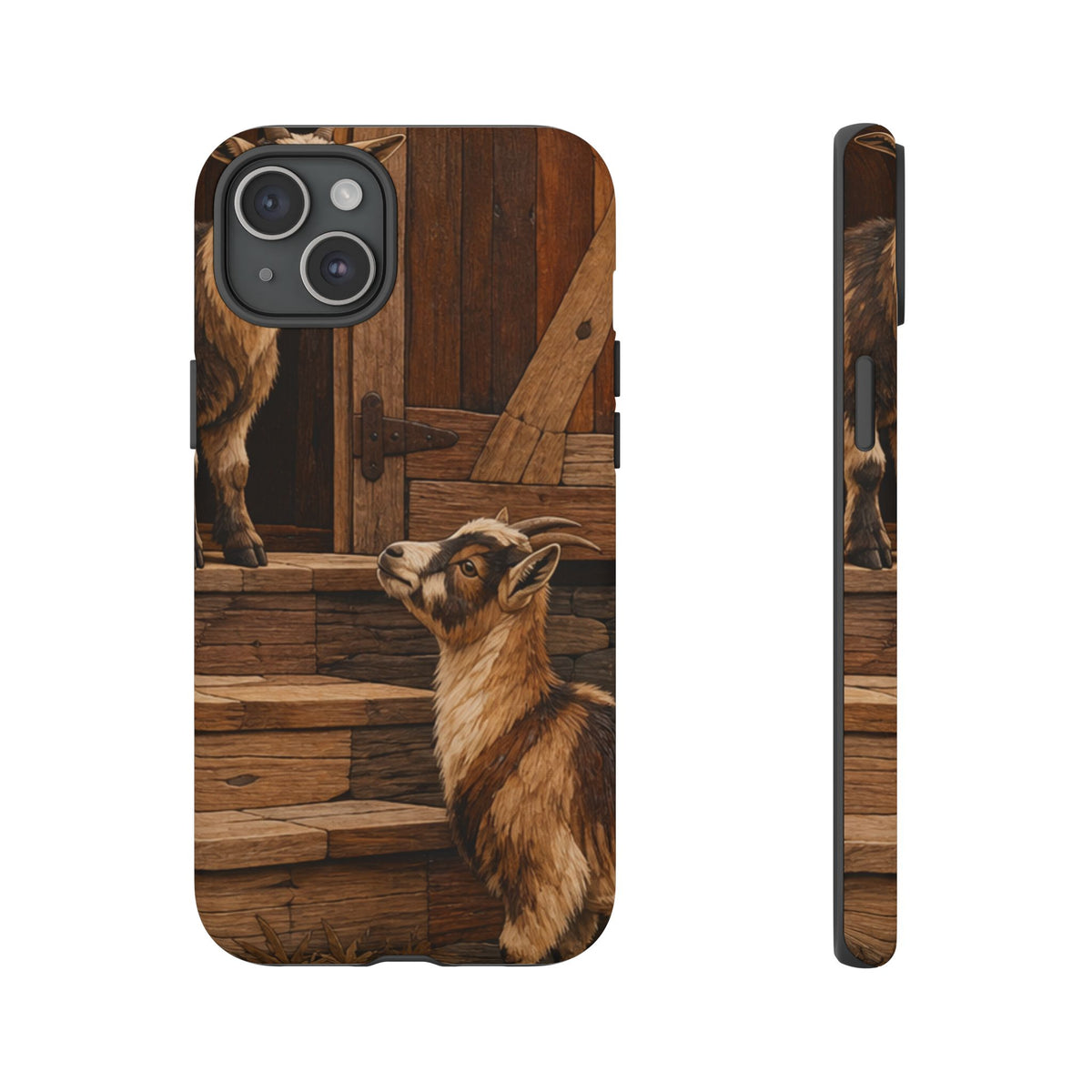 Goat iPhone Case – Pygmy Goats - Marquetry Barn Steps | Tough Dual-Layer Case, iPhone 11–17