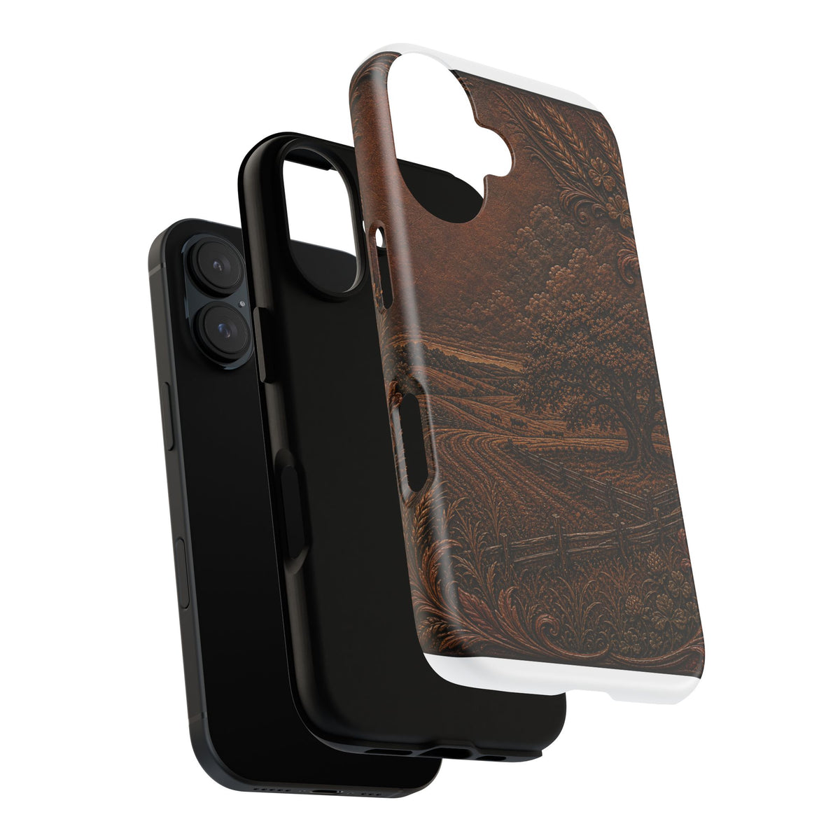iPhone Case – Tooled Field Landscape | Tough Dual-Layer Case, iPhone 11–17
