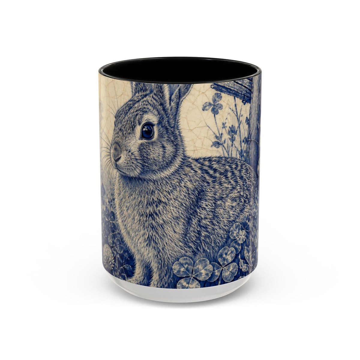 Rabbit Farmhouse Coffee Mug – Rabbit in the Clover Cobalt Transferware | Ceramic Accent Mug, 11oz or 15oz