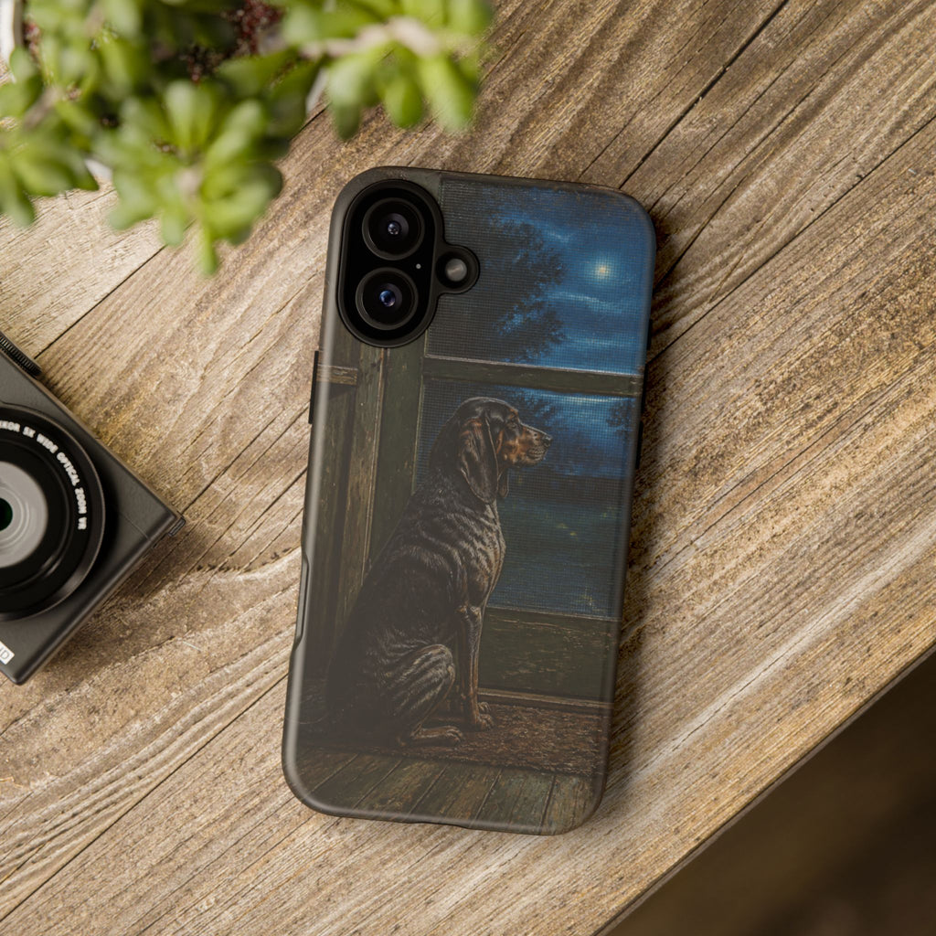 Coonhound Dog iPhone Case – Coonhound at the Screen Door Painted Tin | Tough Dual-Layer Case, iPhone 11–17