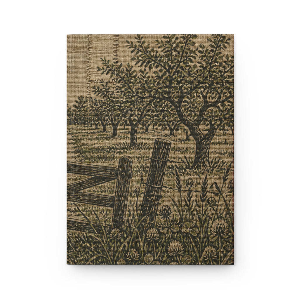 Hardcover Lined Journal – Grain-Sack Orchard Gate | 150-Page Notebook, 5.75x8