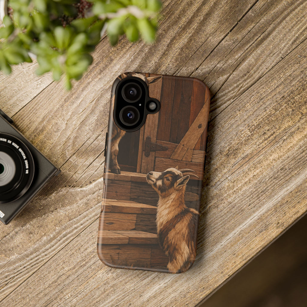 Goat iPhone Case – Pygmy Goats - Marquetry Barn Steps | Tough Dual-Layer Case, iPhone 11–17