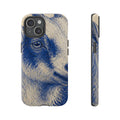Goat iPhone Case – Pygmy Goat - Cobalt Transferware Portrait | Tough Dual-Layer Case, iPhone 11–17