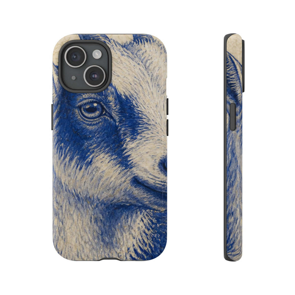 Goat iPhone Case – Pygmy Goat - Cobalt Transferware Portrait | Tough Dual-Layer Case, iPhone 11–17