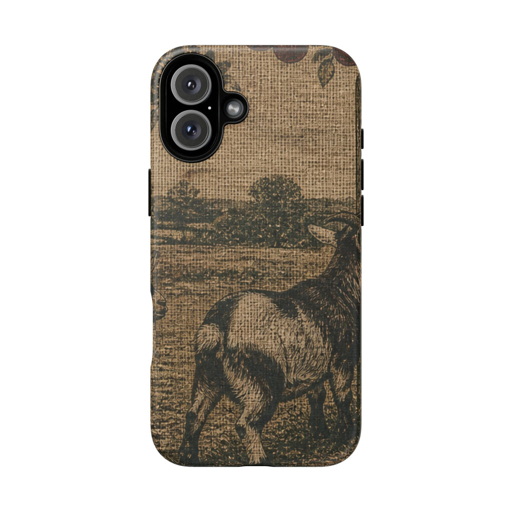 Goat iPhone Case – Pygmy Goats - Grain-Sack Orchard Gate | Tough Dual-Layer Case, iPhone 11–17