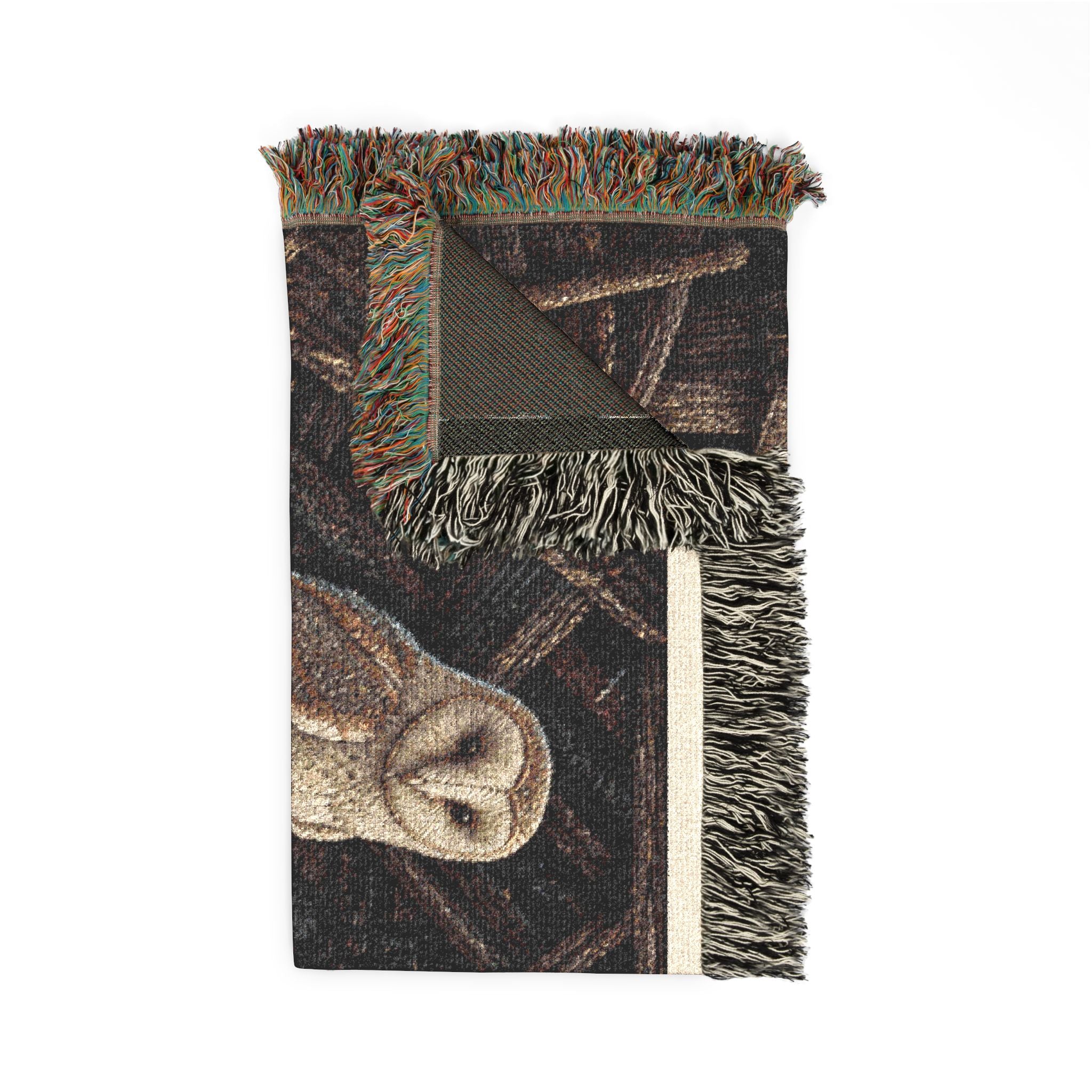 Barn Owl Woven Blanket – Barn Owls in the Rafters Velvet Needlepoint | Cotton Wall Tapestry Throw, 52x37