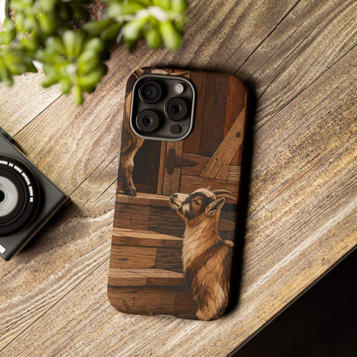 Goat iPhone Case – Pygmy Goats - Marquetry Barn Steps | Tough Dual-Layer Case, iPhone 11–17
