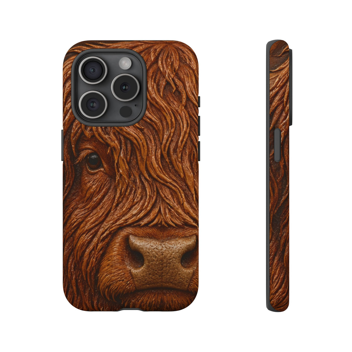 Highland Cow iPhone Case – Mini Highland - Tooled Leather Portrait | Tough Dual-Layer Case, iPhone 11–17