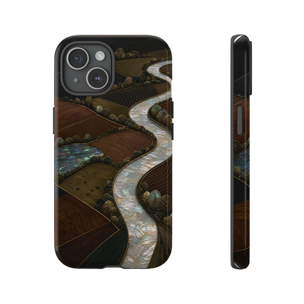 iPhone Case – River Fields Mother of Pearl | Tough Dual-Layer Case, iPhone 11–17