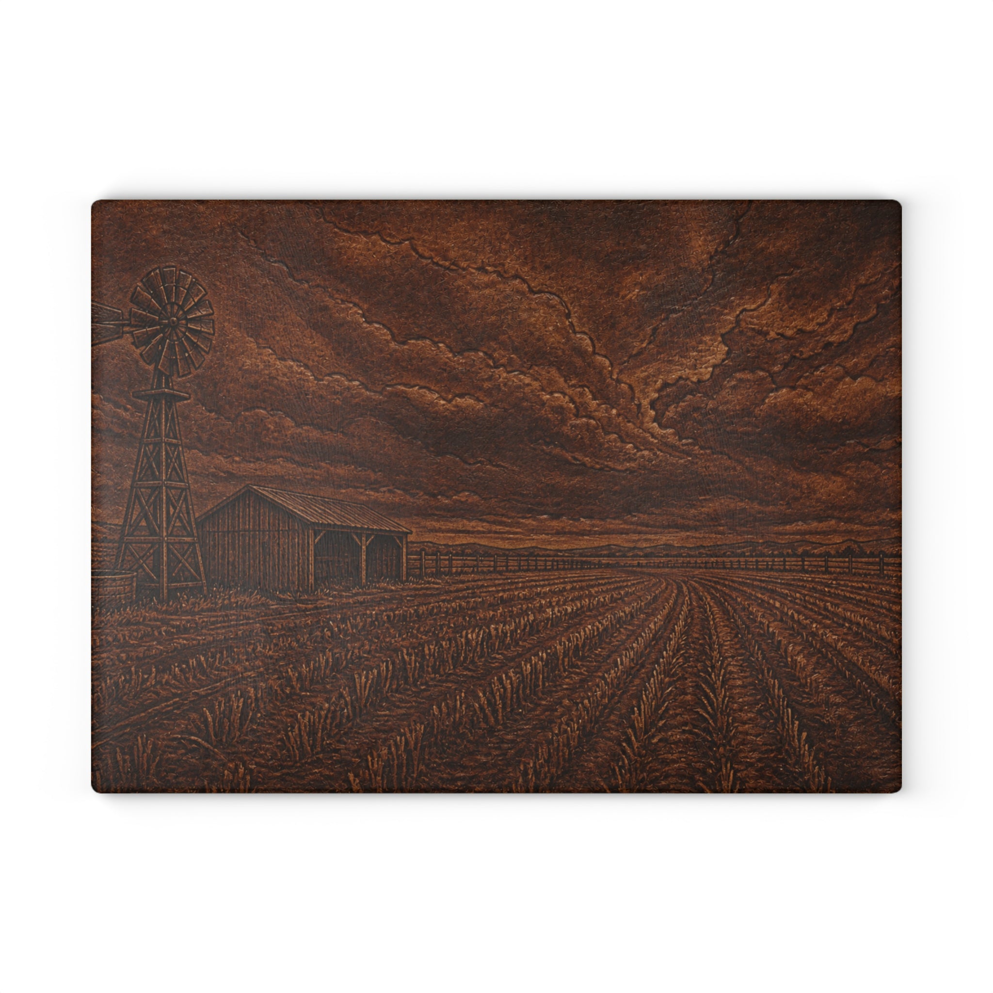Windmill Glass Cutting Board – Embossed Leather Windmill | Tempered Glass Charcuterie & Serving Board