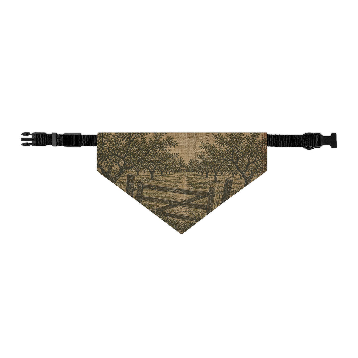 Dog Bandana Collar – Grain-Sack Orchard Gate | Machine-Washable, S–XL