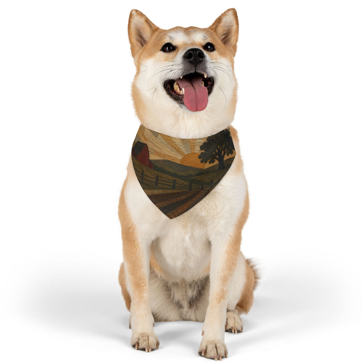 Dog Bandana Collar – Quilted Pasture Sunset | Machine-Washable, S–XL