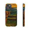 Highland Cow iPhone Case – Mini Highland - Stained Glass Morning Pasture | Tough Dual-Layer Case, iPhone 11–17