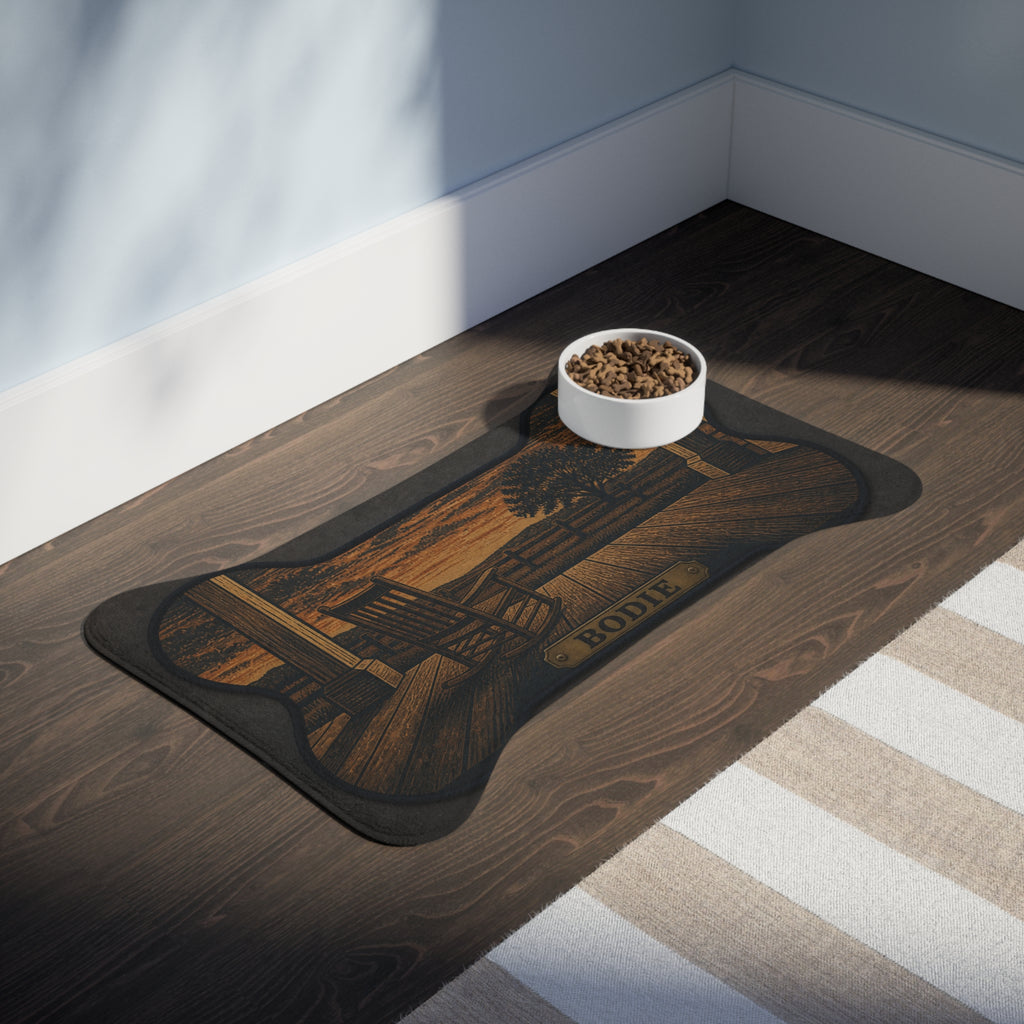 Personalized Dog Feeding Mat – Porch Rocker | Custom Name, Non-Slip Bone Shape