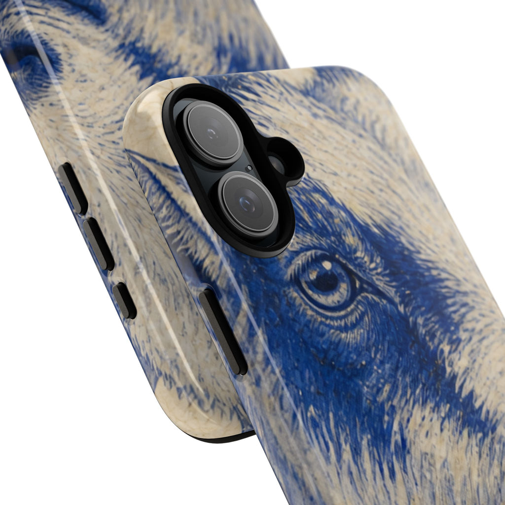 Goat iPhone Case – Pygmy Goat - Cobalt Transferware Portrait | Tough Dual-Layer Case, iPhone 11–17