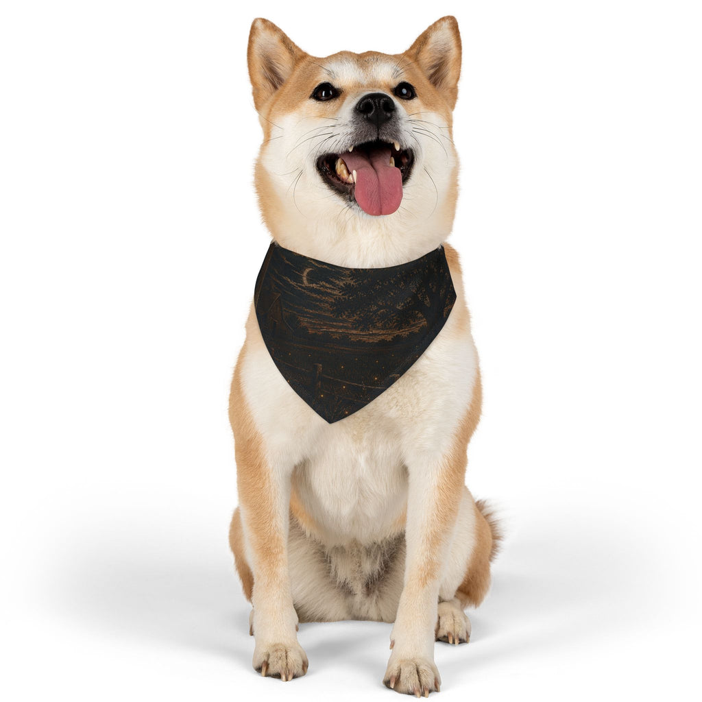 Firefly Dog Bandana Collar – Night Linocut Fireflies | Machine-Washable, S–XL