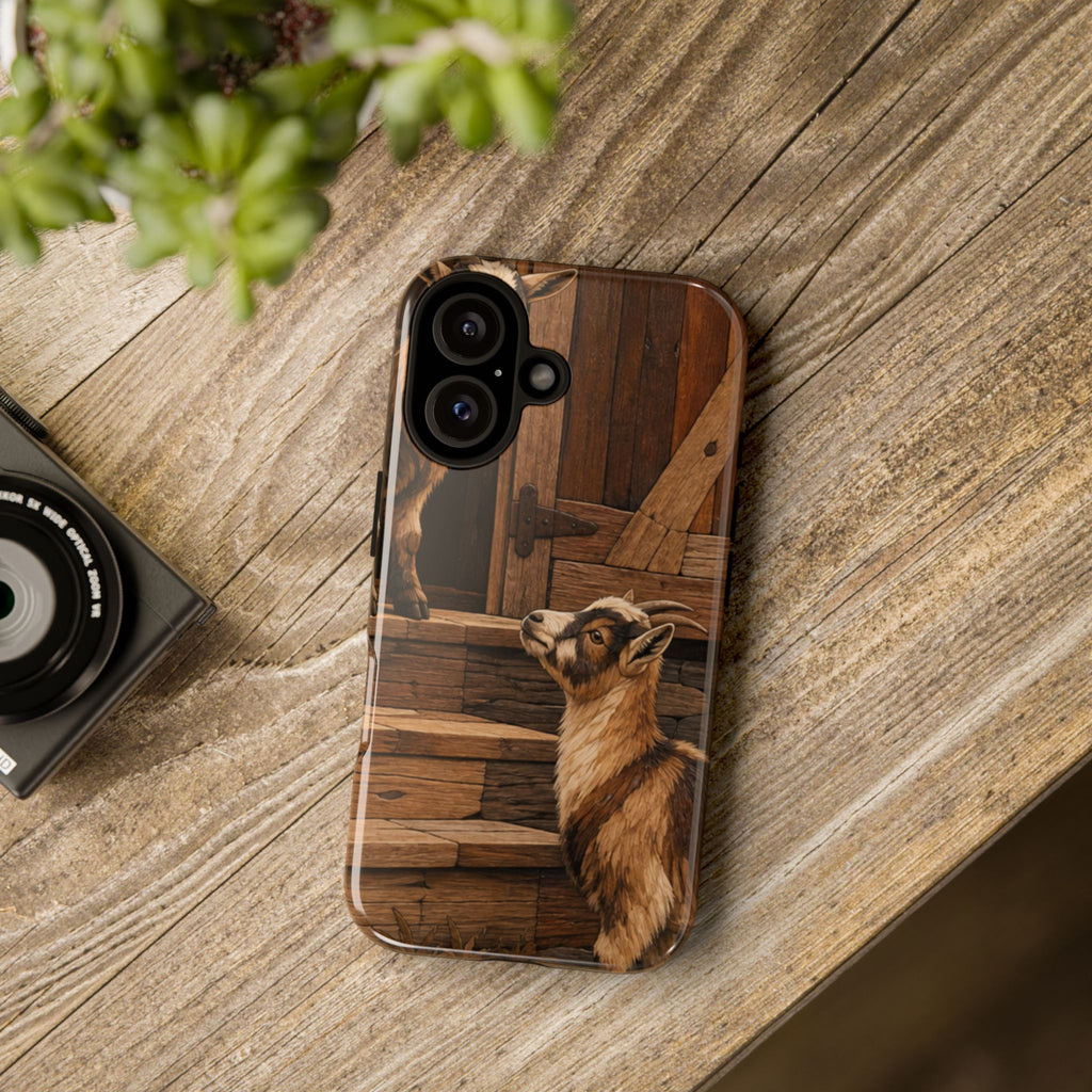 Goat iPhone Case – Pygmy Goats - Marquetry Barn Steps | Tough Dual-Layer Case, iPhone 11–17