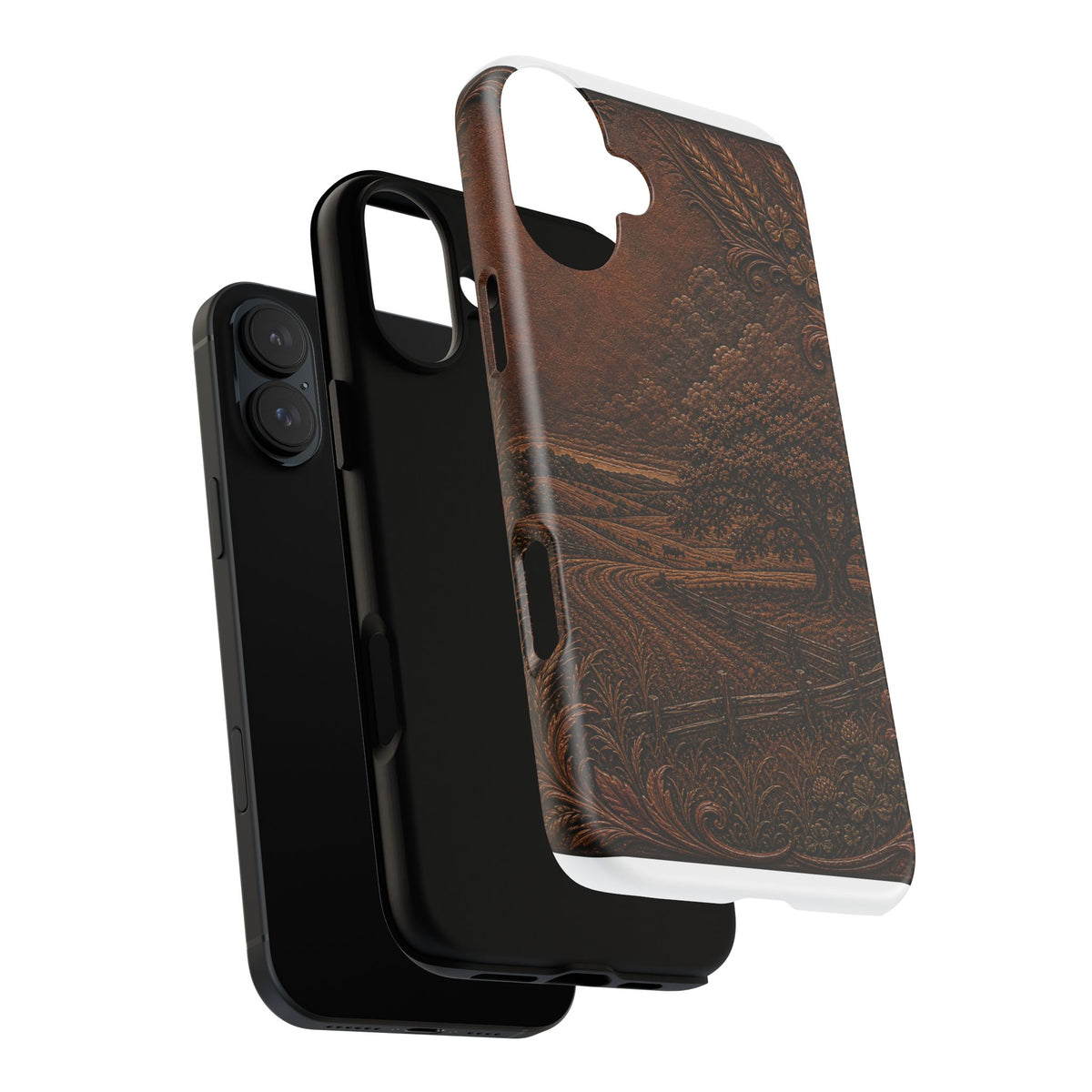 iPhone Case – Tooled Field Landscape | Tough Dual-Layer Case, iPhone 11–17