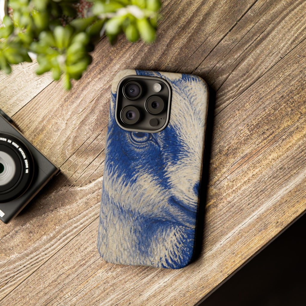 Goat iPhone Case – Pygmy Goat - Cobalt Transferware Portrait | Tough Dual-Layer Case, iPhone 11–17